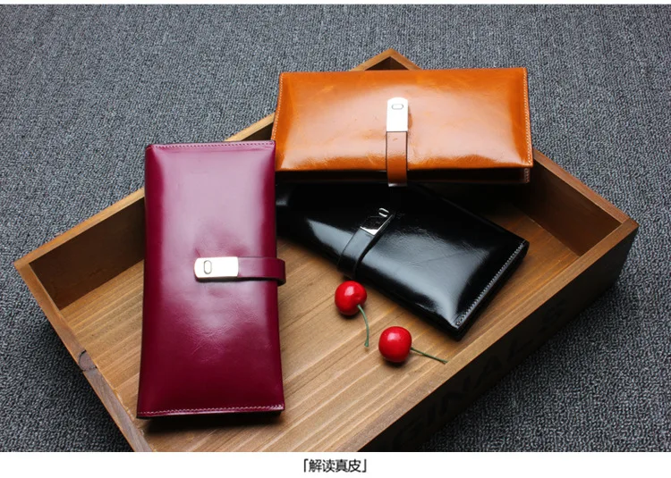 DANJUE WoMen Wallets Rfid Blocking Genuine Leather Long Clutch Money Bag Vintage Oil Wax Cowskin Credit Card Card Purse