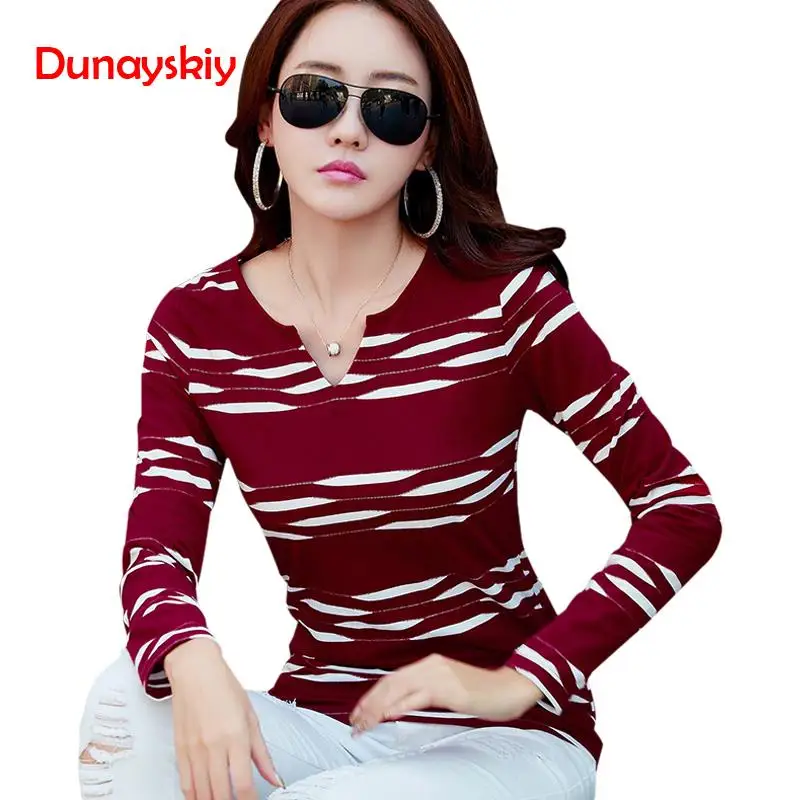 

T Shirt Women Long Sleeve Tshirt Woman 2019 Striped Womens Tops Casual T-Shirts Plus Size Blue Tee Shirt Femme New