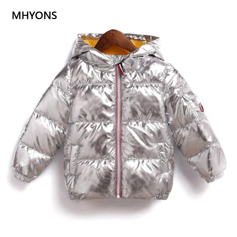 Детская куртка с капюшоном MHYONS теплая золотистого/серебристого цвета для
