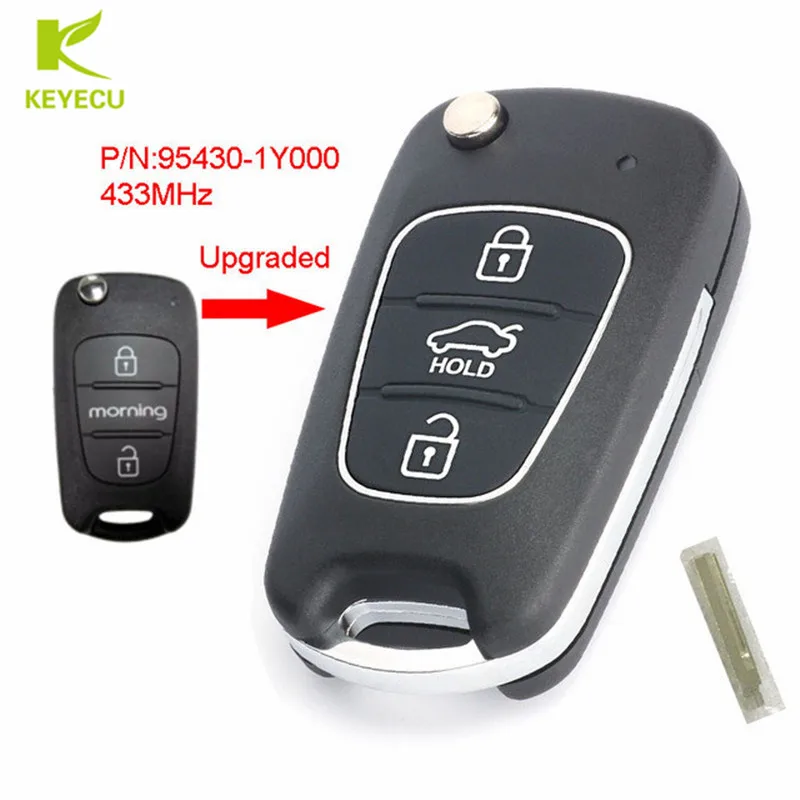 KEYECU Replacement Upgraded Flip Remote Car Key Fob 3 Button 433MHz