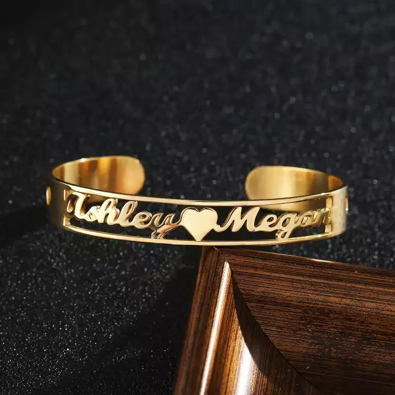 

Personalized Nameplate Bracelets Bangles For Women Men Open Stainless Steel Custom Font Any Name Cuff Bangle Bracelet