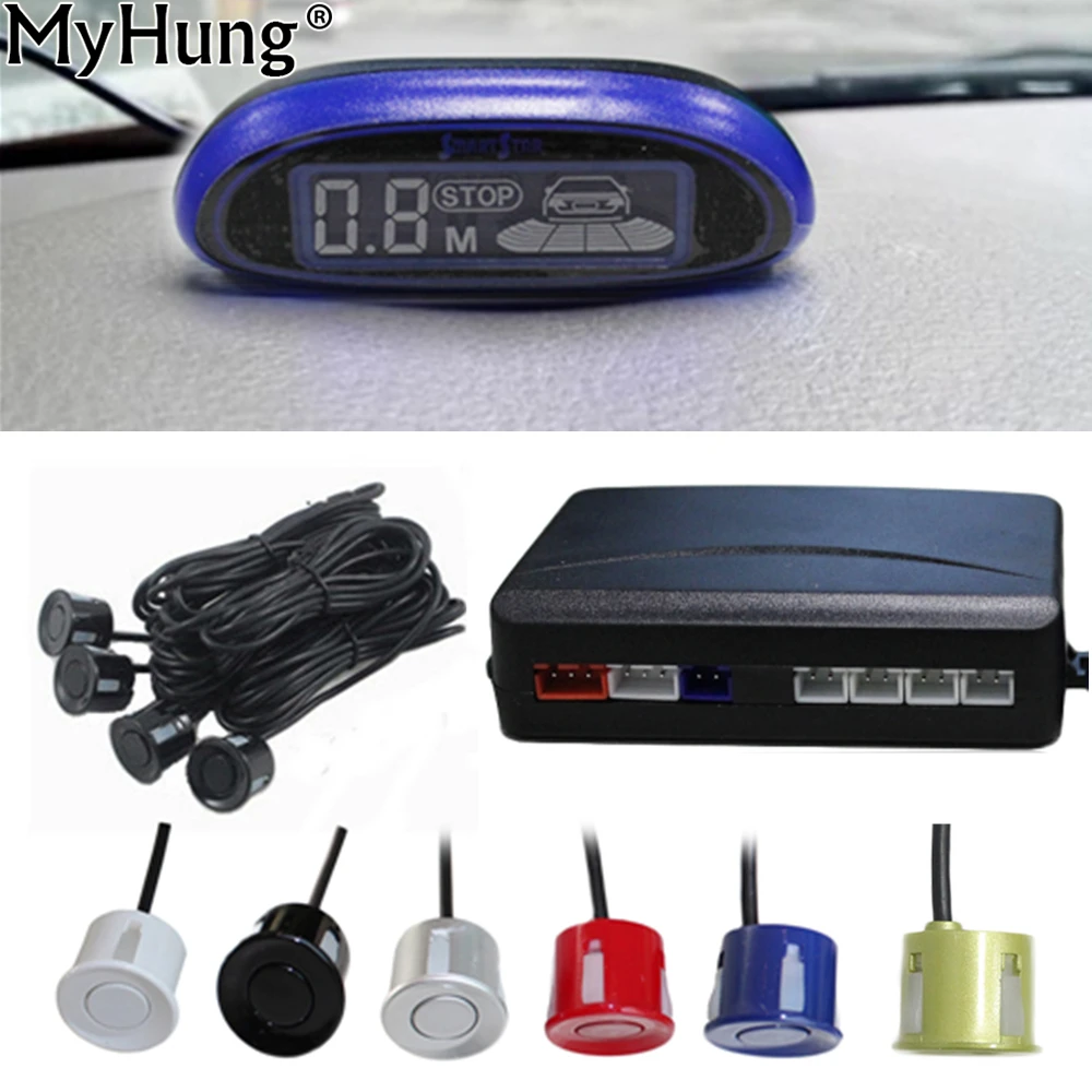 Blue Screen Parking Sensor Kit 7 Colors Car LED Display 4 Sensors For