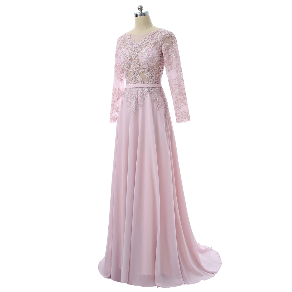 ТРАПЕЦИЕВИДНОЕ ПЛАТЬЕ с высоким воротником и длинными рукавами, розовое шифоновое платье с бусинами, длинные платья для выпускного вечера, вечерние платья, вечернее платье