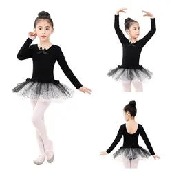 Гимнастический костюм Детская танцевальная одежда спортивная одежда балетное платье для девочек хлопок цельное платье кружево