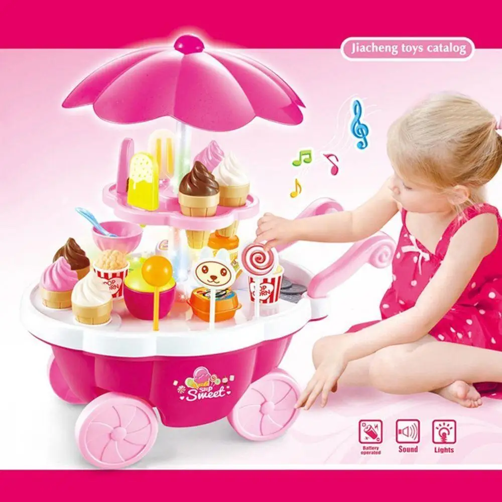 

HOT Candy Cart Ice Cream Shop Supermarket Trolley Kids Toys With Light Music
