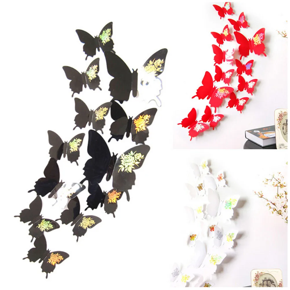 

Wall Stickers Decal Butterflies 3D Wall Art Home Decors Black White Red 3D Sticker American Style Living Room Decor Sticker