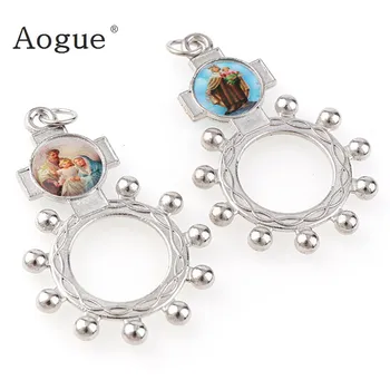 

6pcs Multicolor Religious Catholic Orthodox Round Rings Duplex Enamel Alloy Rings rosaries Ring with Single lap