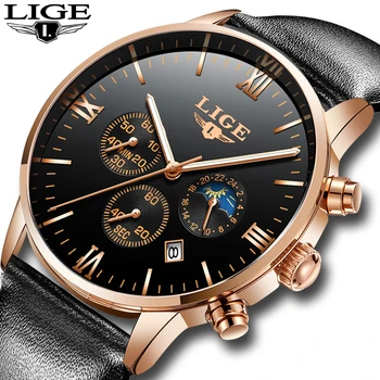 

2019 LIGE Mens Watches Fashion Casual Sport Quartz Watch Men Chronograp Clock Man Leather Business Wrist watch Relogio Masculino