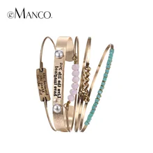 EManco Moda Étnica Multicapa Declaración Pulseras y Brazaletes de IDENTIFICACIÓN para Las Mujeres Chapado En Oro Rosa de Cristal Joyería Separables