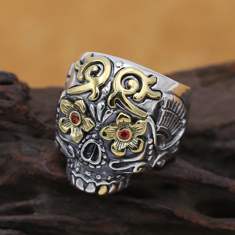 Ручной работы 925 Серебряное кольцо с черепом Винтаж череп из серебра тайское серебрянное кольцо скелет кольцо