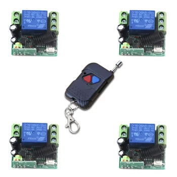 

DC 12V 1 CH 10A Mini Relay RF Wireless Remote Control Lighting Switch System, Transmitter + 4 Receiver,315Mhz