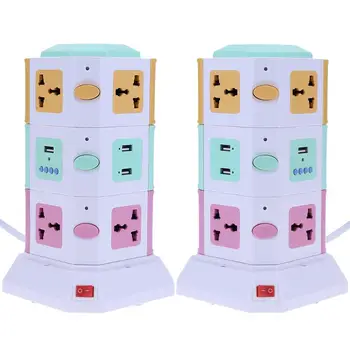 

3 Layer Universal Smart Electrical Plug Vertical Power Socket Outlet With Independent Switch LED Lights MP3 play +2 USB Ports
