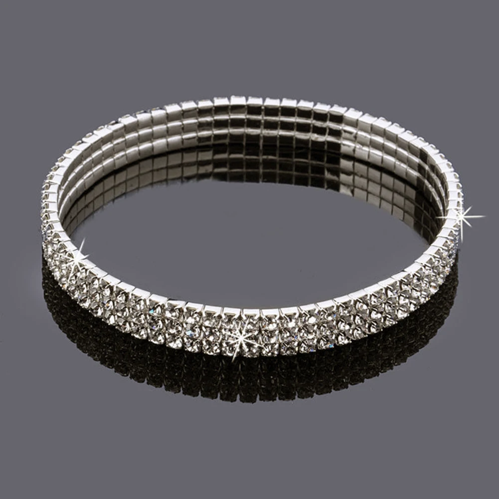 

Flash Drill Row Elastic Crystal Anklet 3-Row Three Row Crystal Rhinestone Stretch Ankle Anklet