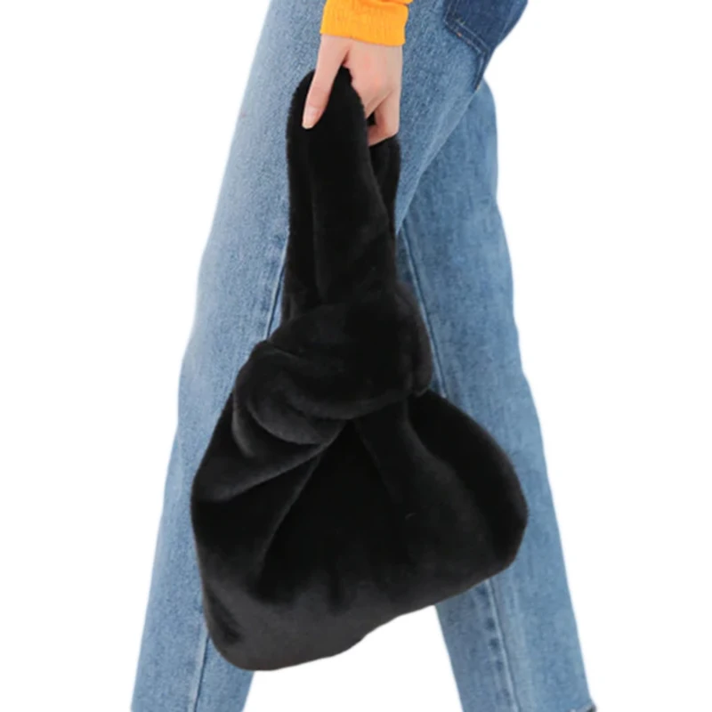 

Lady Winter Faux Fur Clutch Bag Fashion Handbag lady Puffy Vest Bag Bolsa Femme Mink Fur Handbags Women Tote Bag(Black)