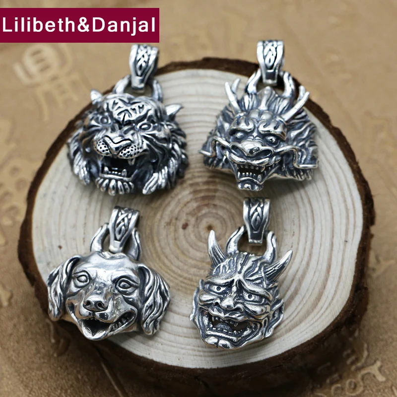 

Punk Pendant 100% Real 925 Sterling Silver fine Jewelry For Men Women Animal Dog Tiger Dragon Skull Necklace Pendant 2018 P47