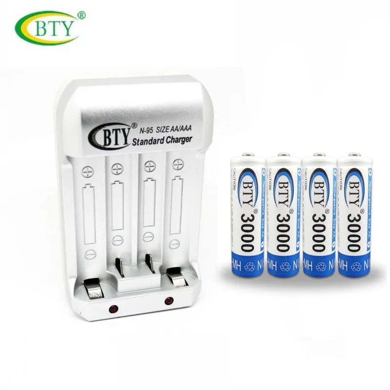 BTY 4 шт. AA 3000 X Ni MH 1 2 V 850mAh перезаряжаемая аккумуляторная батарея с N95 зарядное