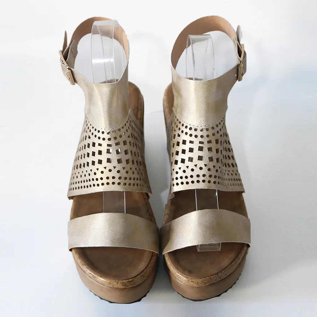 CHAMSGEND/Женская обувь на полой танкетке и платформе; Толстые сандалии на платформе с пряжкой; обувь в римском стиле; Повседневная обувь; модные уличные сандалии