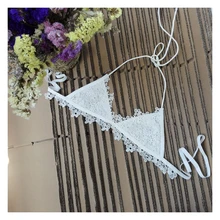 Сексуальный бюстгальтер женский треугольник чашка Бикини Топ вышивка кружева купальник высокое качество эластичная струна пляжная одежда