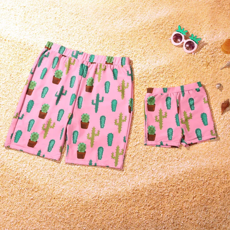 

Men Boys Beach Shorts Women Girl Swimsuit Family Matching Swimwear Mommy And Me Swimsuits Mother Daughter Cactus Print Beachwear