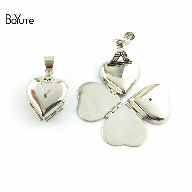 BoYuTe One Piece 222112MM Raw Brass Memory Locket Heart Photo Locket Clover Locket Vintage Jewelry Pendant (2)