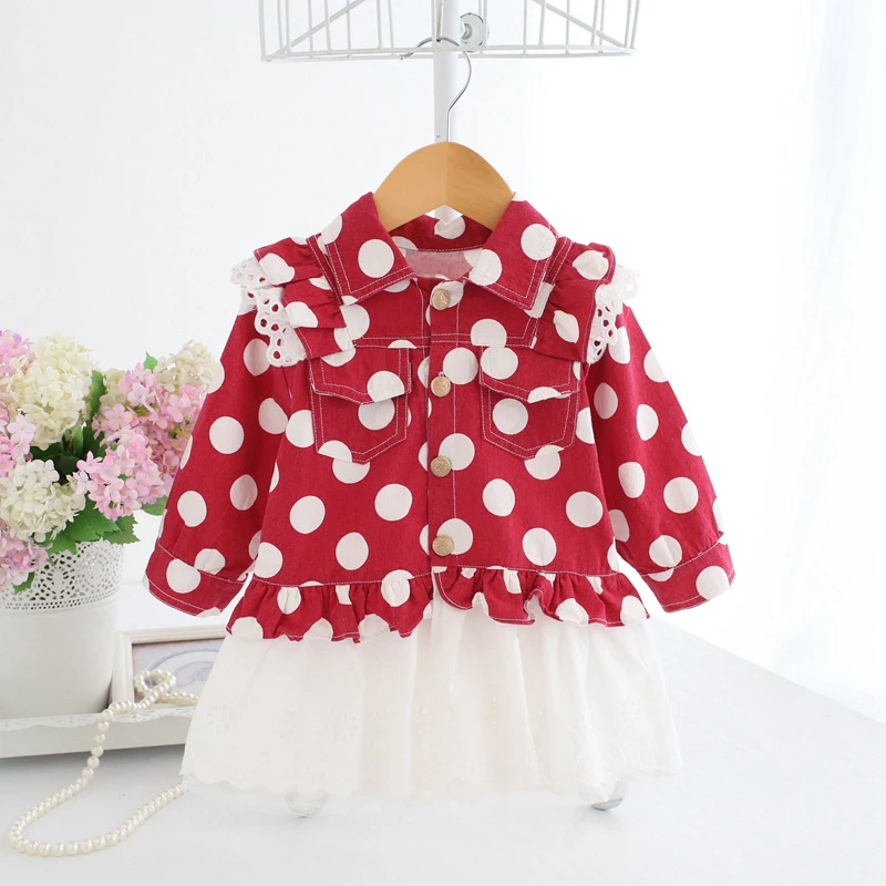 Baby Dresses Red Polka Dots Children's Festive Dresses Long Sleeve Baby
