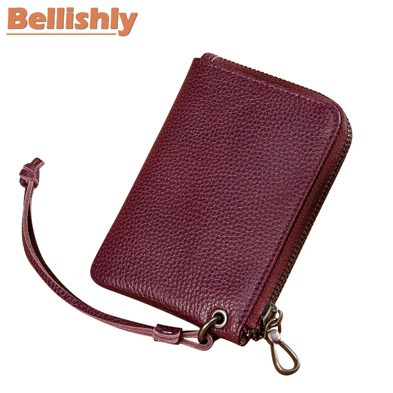 

Bellishly ins Wristband Short Wallet Genuine Leather Wallets Female solid Hasp Coin Purse Zipper Bag Card Holders free shipping