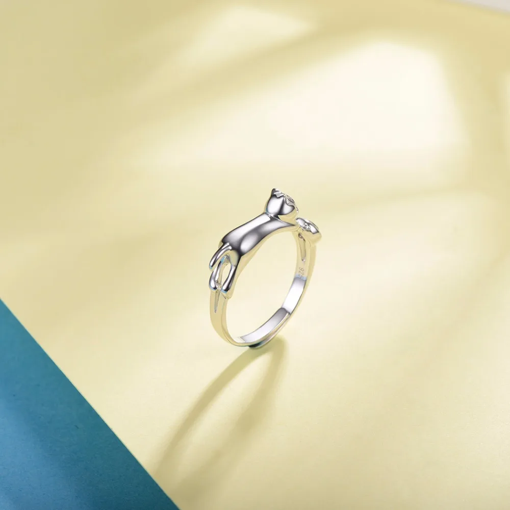 U7 925 пробы серебро Кот кольца для Для женщин подарок для девочек ее кольцо с регулировкой размера с изображением милых животных стерлингового серебра Серебряные ювелирные изделия SC09