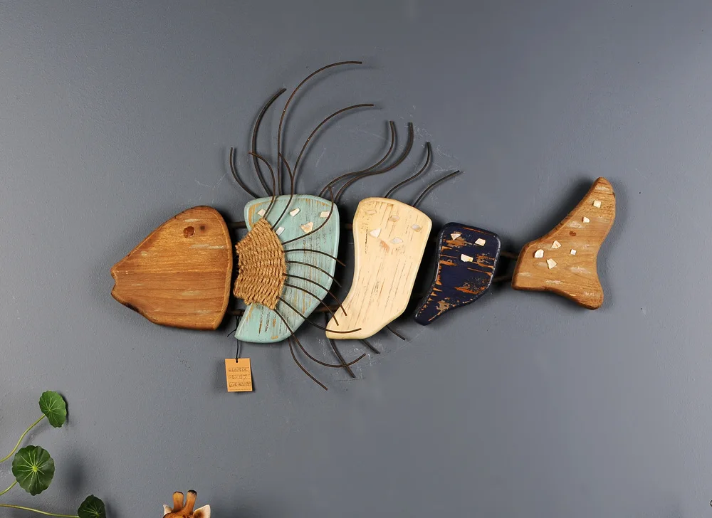 Морские животные глубоководная морская рыба настенные украшения деревянная роспись мультяшная декоративная креативная модель Настенное подвесное украшение X'max подарок