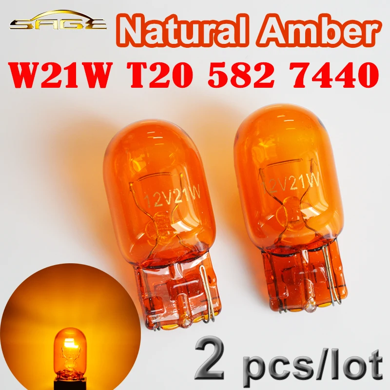 

flytop (2 Pieces/Lot) 582 7440 T20 W21W Natural Amber Glass 12V 21W W3x16d Single Filament Car Bulb