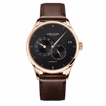 Agelocer Fashion Casual Watches for Men Shockproof Waterproof  Rose Gold Automatic Watches Leather Band 5104D2