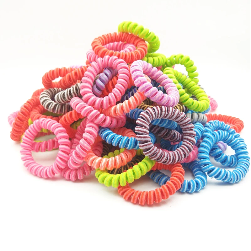 

Lot 100Pcs Striped Cloth Wrap Random Color Telephone Wire Line Rubber Band Elastic Hairband Hair Rope Scrunchy Headbands Gum