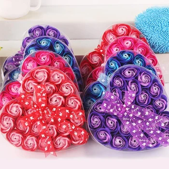 

24pcs Simulation Rose Petal Paper Soap Heart Shape Pack Flower Scented Washing Cleaning Hand Wedding Decoration Valentine Gift