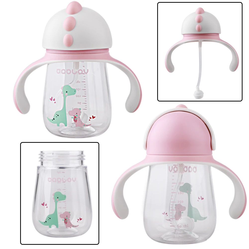 

Cute Cartoon Design Feeding PP Bottle Updated Durable Baby diaper Kids Straw Cup Drinking Bottle Sippy Cups With handles