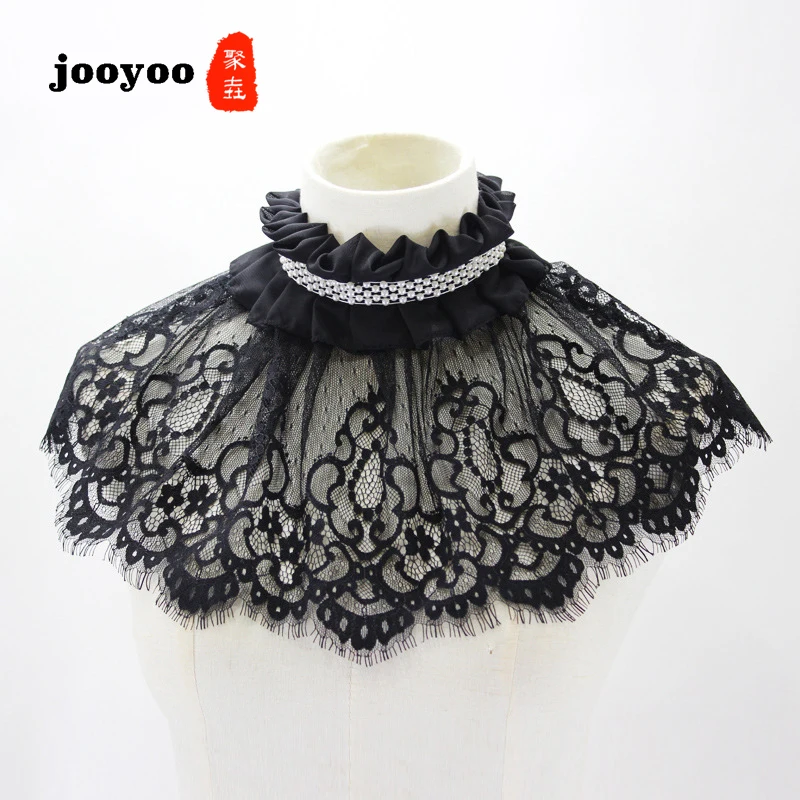 

Spring Autumn Women's Shawl Fake Collar Beaded Lace Decorative Detachable Collar Ruffled Pleated High Collar