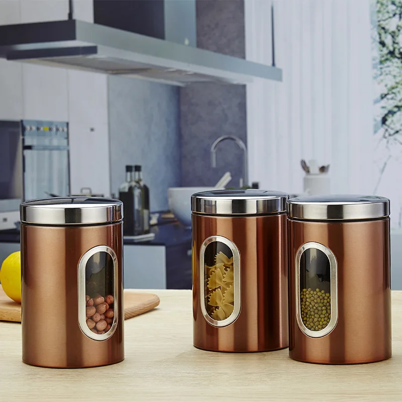 1.5L Transparent Stainless Steel Seal Pot Suit Kitchen Food Container Storage Tank Grain Coarse Cereals Tea Candy Jar With Lids