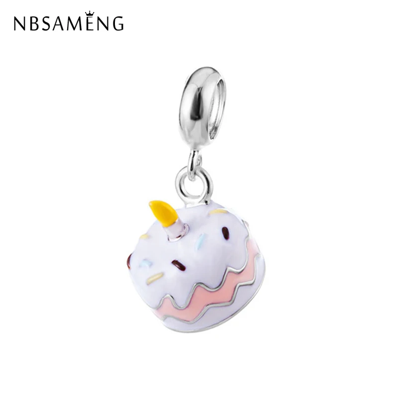 

Authentic 100% 925 Sterling Silver Bead Charm Birthday Cream Cake Enamel Pendant Charms Fit Pandora Bracelets Women DIY Jewelry