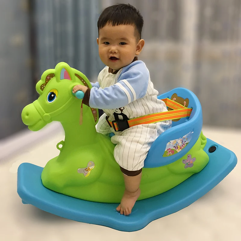 

Children Rocking Horse Plastic Ride on Animal Toys Rocking Horse with Safety Harness Seat Music Baby Swing Chair Bouncer >8 M