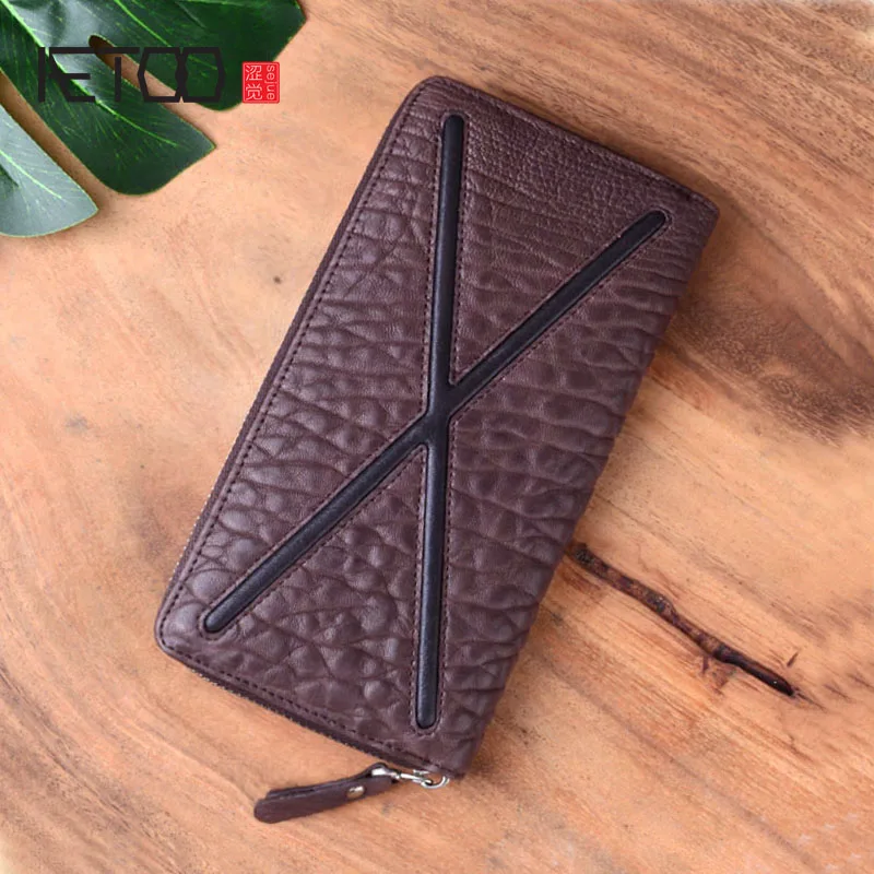 

AETOO Personality original trend first layer soft leather long wallet handbag leather zipper long money