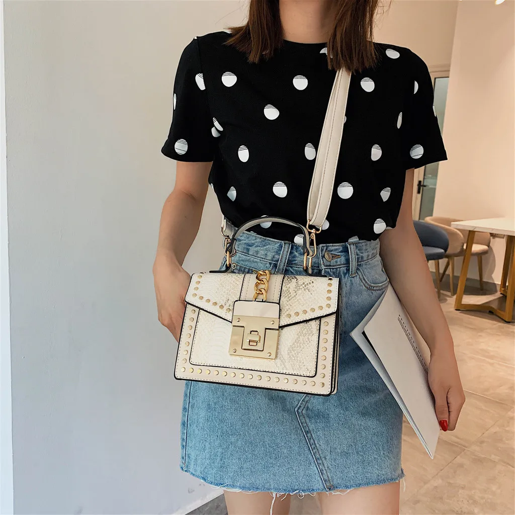 Women Retro Serpentine Crossbody Bags Appliques Hasp Handle Bag Shoulder Bags Baguette High Quality Leather Flap