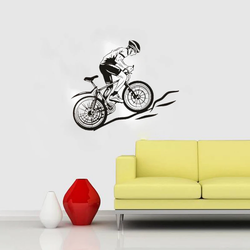 Athlete Riding A Mountain Bike Wall Stickers for Boys Bedroom Sport