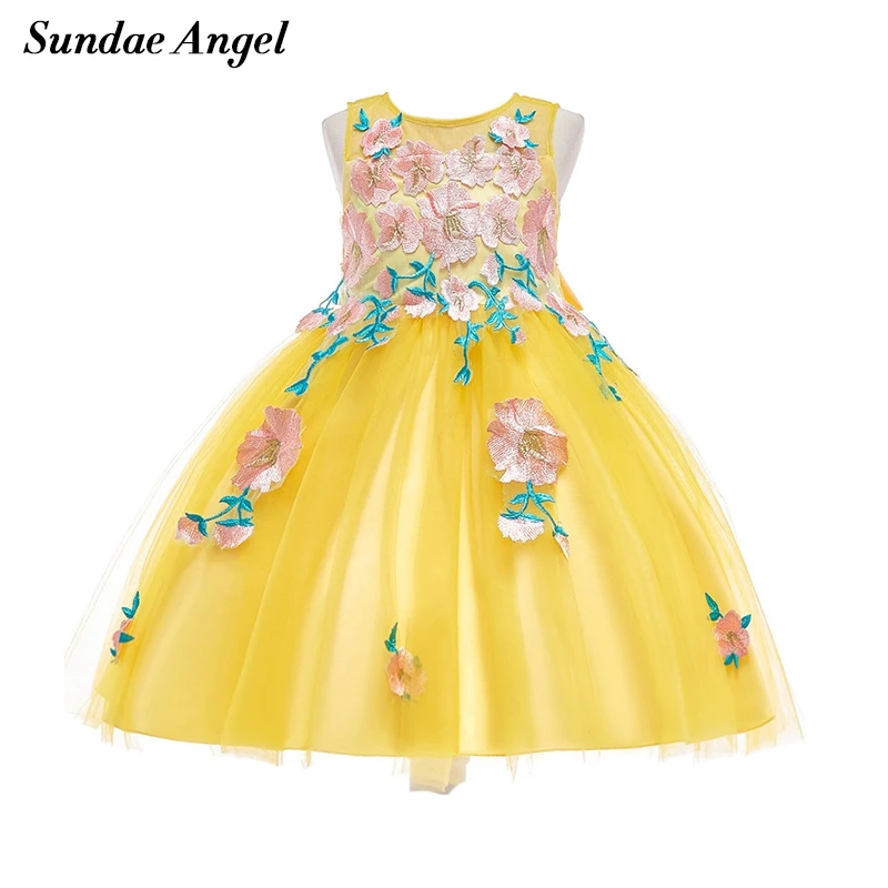 

Sundae Angel Girl Ball Gown Formal Dress Appliques Mesh Voile Girls Party Pageant Concert Dress Bowtie Wedding Evening Dreeses