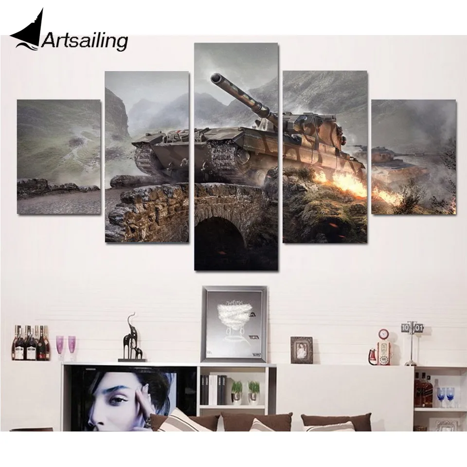 5 панельных холщовых картин с HD-печатью картина wargaming холст печать декор комнаты