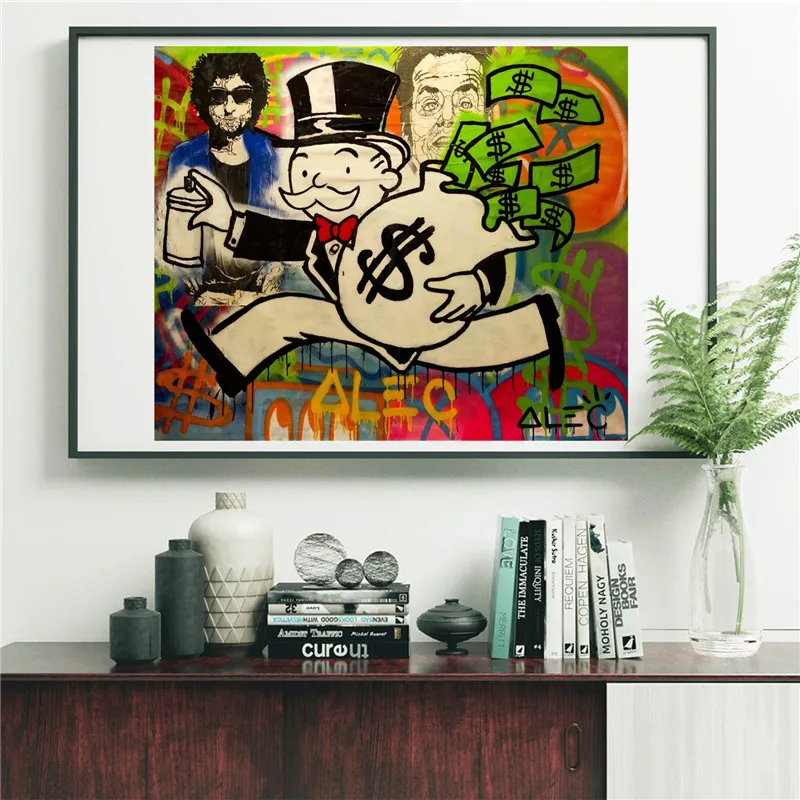 

Alec Monopolyingly Holding Dollars Graffiti Wall Art Canvas Posters Prints Oil Painting Wall Pictures Modern Bedroom Home Decor