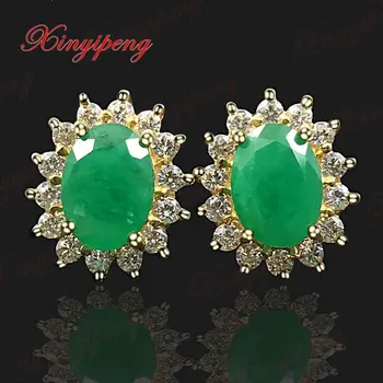 

18K yellow gold with natural emerald eardrop of earrings Green fine jewelry Diana paragraph