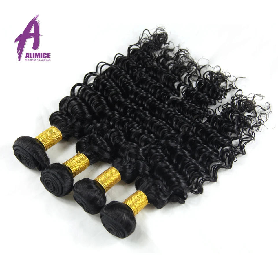 ALIMICE Hair Peruvian Deep Wave Bundles Deal 4 Bundles 100% Non Remy Human Hair Extensions Hair Bundles 8-26 inch Color#1B (1)