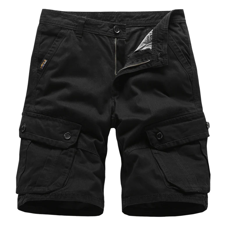 Летние популярные мужские шорты Карго свободные рабочие шорты с несколькими карманами военные высококачественные хлопковые шорты Одежда для пляжа больших размеров - Цвет: Черный