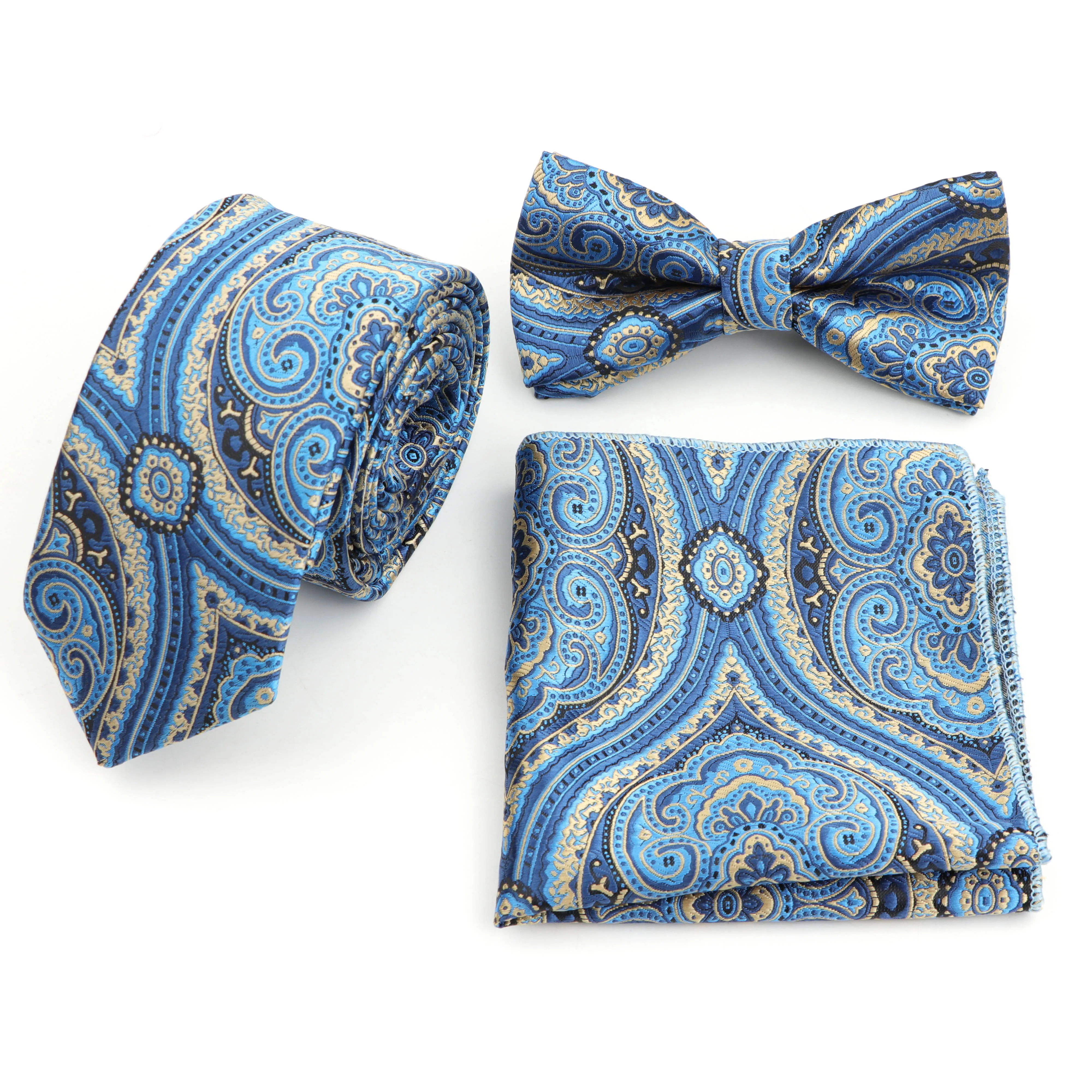 

3PCS Tie Set Men Bowtie and Handkerchief Necktie 6cm Paisley Camouflage Polyester Ties For Business Wedding Party