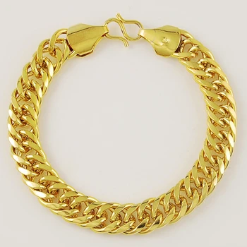 

Heavy Chunky Double Curb Chain Yellow Gold Filled Mens Bracelet 21cm