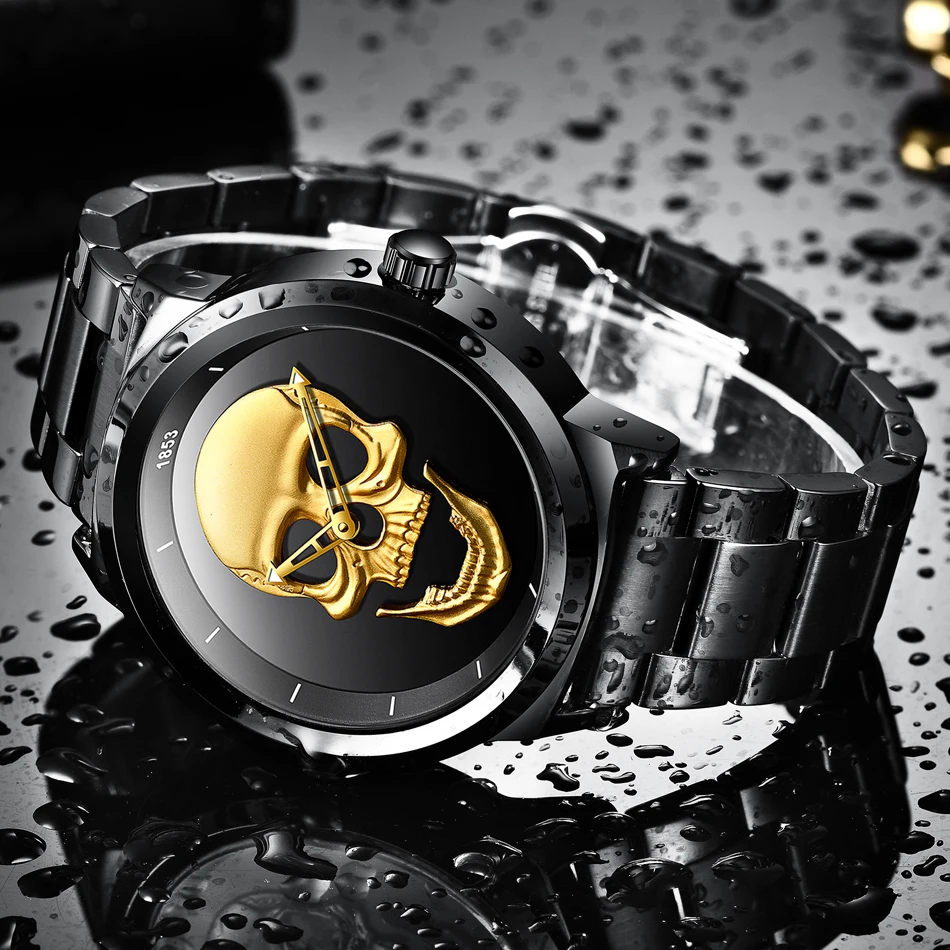 LIGE мужские часы новые часы с черепом мужские военные спортивные часы мужские водонепроницаемые часы из нержавеющей стали золотые кварцевые часы
