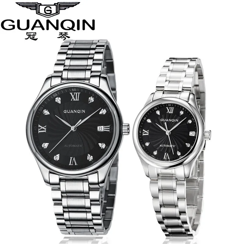 GUANQIN роскошные часы для влюбленных Топ бренд для женщин и мужчин часы водонепроницаемые Hardlex кристалл 316L нержавеющая сталь пара часов 2 шт